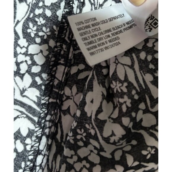 Womens Floral Ruffle Blouse XS Black White Smocked Peplum Top NWT- Universal Thr - Picture 7 of 12